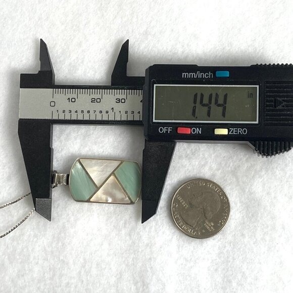 Sterling Silver 925 Dyed Mother Of Pearl MOP Geometric Inlay Pendant Necklace - Picture 14 of 16